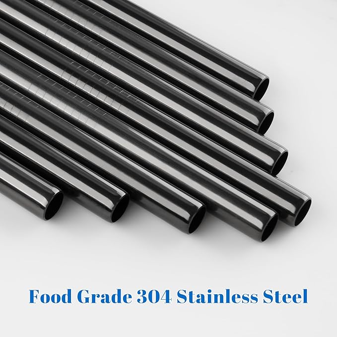 Tomorotec 8-Pack Stainless Steel Straws Fit for Stanley Tumbler 40oz, 12" Metal Straws Fit for Stanley Cup with Brush, Reusable Drinking Straws for Smoothies, Dishwasher Safe and BPA-Free (Black)