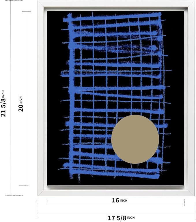Monem Art Blue Grid Abstract Geometric Print - Modern Minimalist Art Poster - Wall Decor for Living Room, Bedroom or Office - 16x20 White Framed CANVAS Wall Art by Mareike Bohmer
