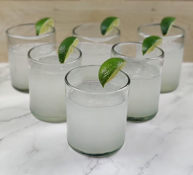 Dos Sueños Hand Blown Mexican Drinking Glasses – Set of 6 Natural Clear Tumbler Glasses (10 oz each)