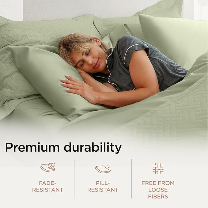 Threadmill Supima Cotton Sheets, 1000 Thread Count Cotton Sheets for Cal King Size Bed, 4 Pc Sage Green Cal King Bed Sheet Set, 5-Star Hotel Quality, Elasticized Deep Pocket Cal King Sheet
