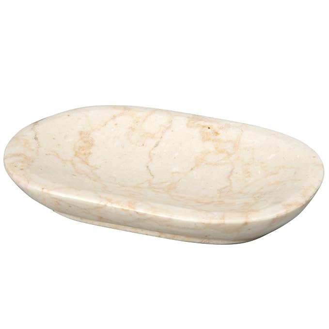 Creative Home Natural Champagne Marble Set of 2 Piece Soap Dish Soap Tray Holder for Bathroom Countertop, Showers or Kitchen Sink