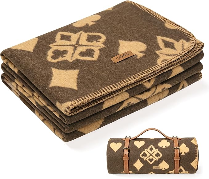 Molithe 100% Wool Blanket, 62" x 86", Warm, Thick, Washable, Military | Great for Camping, Outdoors, Sporting Events, Survival Kits Taffy Chocolate
