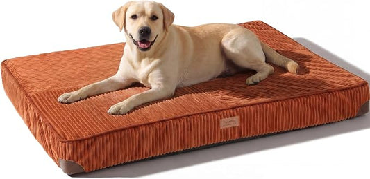 FUKUMARU Dog Bed, Thickened Corduroy Orthopedic Dog Beds with Washable Cover, XL Waterproof Dogs Bed for Crate, 28D Egg Crate Foam Support Pet Mat, Cozy Pet Bed Pad with Anti-Slip Bottom, Orange