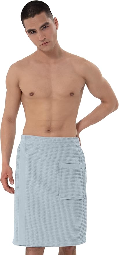 SEYANTE Men's Organic Waffle Spa Wrap – GOTS Certified 100% Turkish Cotton, Adjustable Closure, Same-Color Piping
