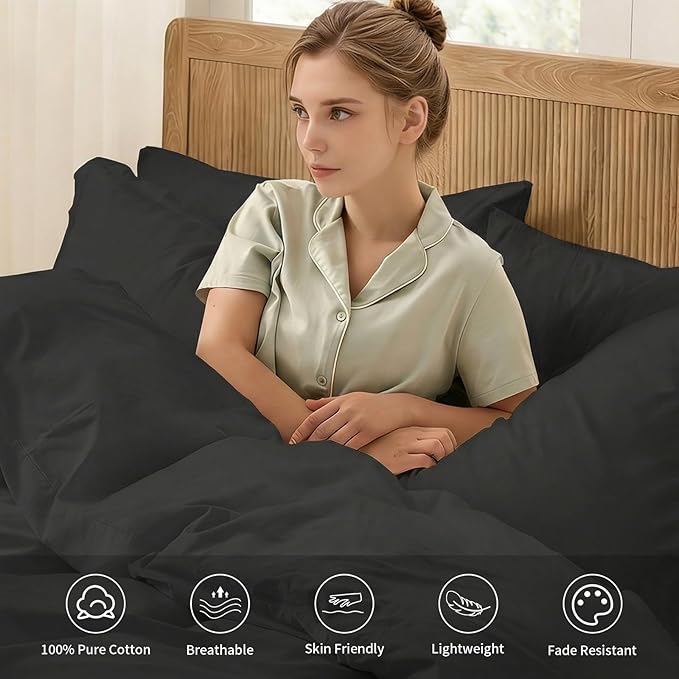 Duvet Cover Set Twin Size, 100% Washed Cotton, Light Weight Breathable Cover Linen Feel,2PCs Breathable Bedding Set for All Season, Grey 68"x90"