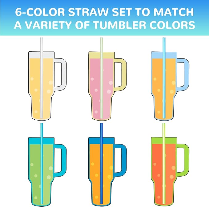 NiHome 12-Pack Plastic Reusable Drinking Straws Fit for Stanley 40 oz 30oz 64 oz Tumbler, 6 Color 12 In Reusable Straws Fit for Stanley Cups, 2 Brushes, BPA-Free for Cold & Hot Drinks (Gradient Blue)