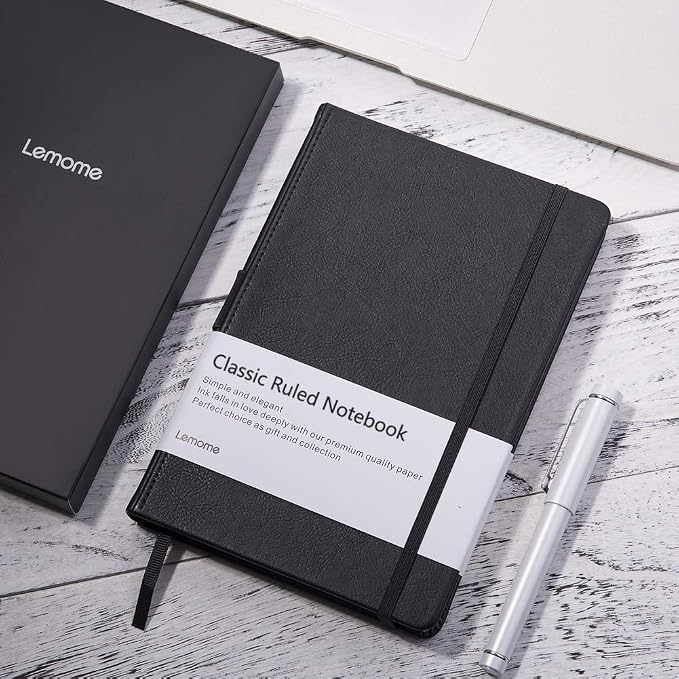 Lemome Ruled Notebook/Journal - Lined Journal for Writing, 5.75'' x 8.4'' Notebook Journal, 146 pages Faux Leather Notebook with Thick Paper, Waterproof Hardcover, Elastic Closure