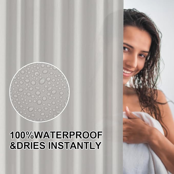timecity Beige Shower Curtain Liner PEVA Bath Curtain with 3 Magnets Thickened Waterproof Quick Drying Shower Curtain Set with 12 White Plastic Hooks Shower Liner for Bathroom Shower,71x71inch