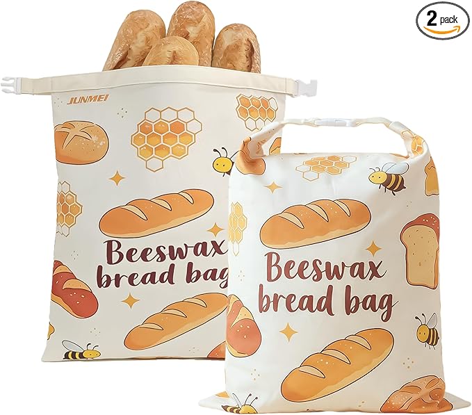 2 Pack Reusable Organic Beeswax Food Wraps, Honeycomb Organic Cotton Bread Storage Bags, Plastic Free Sourdough Bread Keeper, Freezer Safe 12.6x17 Inches, 2 Pack