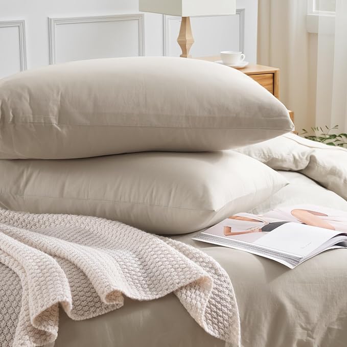 NEXHOME PRO Full Duvet Cover Set – 100% Certified Organic Cotton with Washed Feel & Linen-Like Texture, Comfortable & Breathable, Home Bedding Set Light Linen (No Comforter)