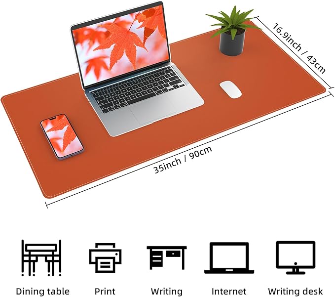 AFIING Cork Desk Mat 35.4" x 17", Dual-Sided Natural Cork & PU Leather Desk Pad, Non-Slip Waterproof Large Mouse Pad for Office, Home & Gaming (Orange)