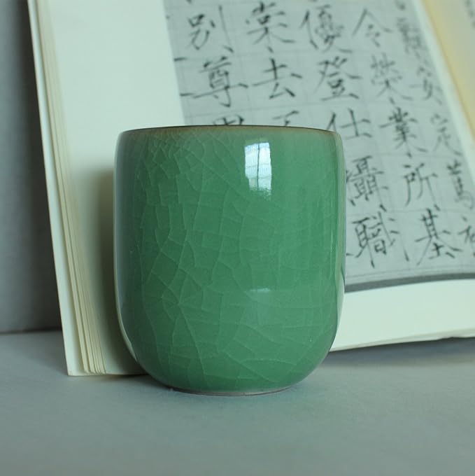 TeaCups Handmade Celadon Ceramic 5oz Japanese Style Coffee Cup Porcelain Mugs for Tea and Beer(1, Army Green Cracking)