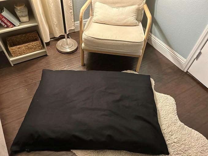 Natural Cotton Canvas Dog Bed – Raw Cotton Filled Pet Cushion Insert, Breathable Eco-Friendly Dog Mattress, Durable Washable Cover with Zipper (Black, Medium 42"x29"x4")