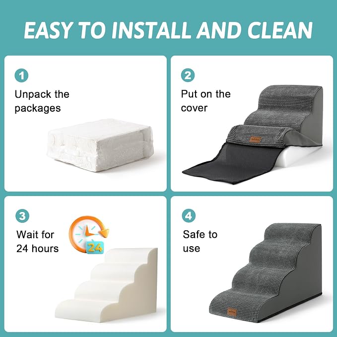 COZY KISS Dog Stairs for Small Dog, Pet Step with Leakproof Cover, High Density Foam Cat Ramp for Chair or Sofa, Lightweight, Durable, Comfort, 15.7x19.7x11.8 inch, 2 Step, Charcoal Grey