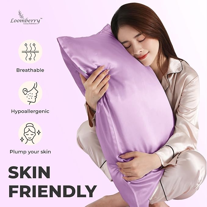 100% Pure Mulberry Silk Pillowcase for Hair and Skin, 6A Grade 22 Momme Silk Pillow Cases with Zipper, Soft Cooling Washable Both Sided Silk Pillow Cover (Lavender, King 20''x36’’)