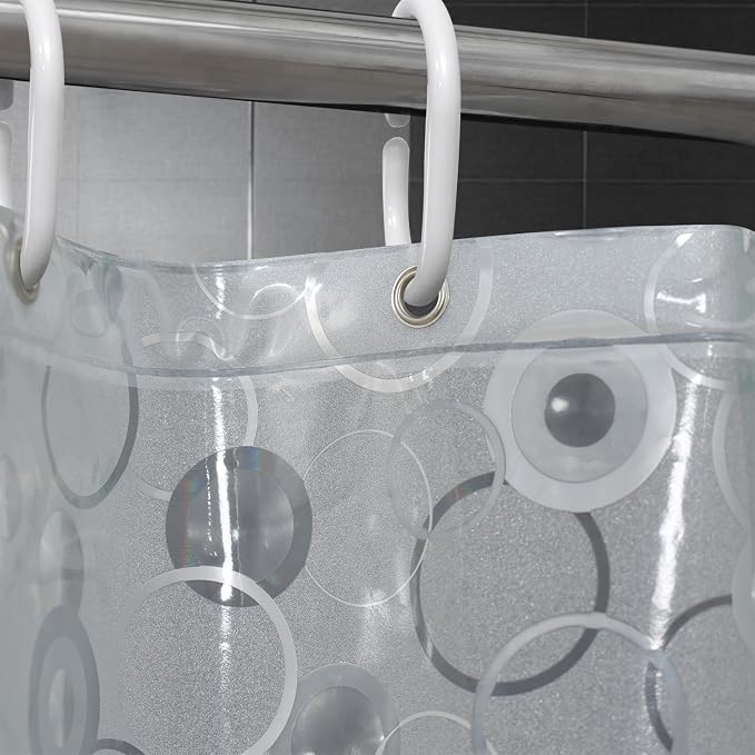 AooHome Plastic 66 inch Short Shower Curtain Liner - EVA 3D Circle Pattern Design Bathroom Shower Curtain with Hooks, 5 Bottom Magnets, 10G Heavy Duty, Water Repellent, Semi Transparent, 72x66 Inch