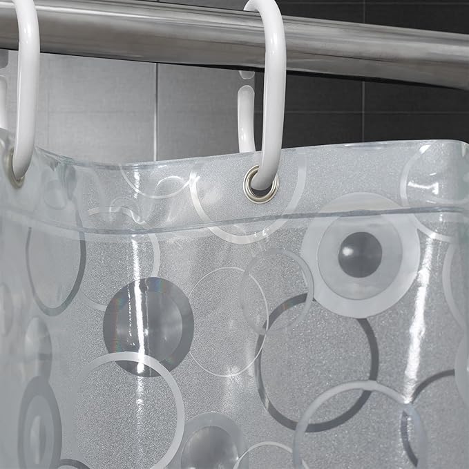 AooHome Plastic Narrow Shower Curtain Liner - EVA 3D Circle Pattern Design Bathroom Shower Curtain with Hooks, Bottom Magnets, 10G Heavy Duty, Water Repellent, Semi Transparent, 54x72 Inch