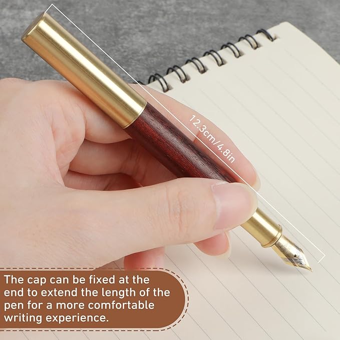 Andibro Vintage Wooden Mini Fountain Pen, Short Pocket Travel Fountain Pen Fine Nip Pen Fancy Pens Smooth Writing with 15 Pcs 2.6mm Black Ink Cartridges for Journaling Office School Supplies(B)