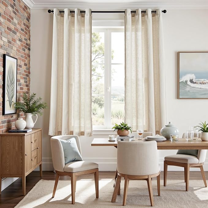 jinchan Linen Semi Sheer Curtains 72 Inches Long for Study to Keep The Air Circulating Natural Beige Light Filtering Curtains for Living Room Bedroom Grommet Drapes Home Decor 2 Panels Set 50"W x 72"L