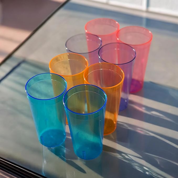 Oojami Set of 8 Plastic Tumblers, 20-Ounce Reusable Cups, BPA-Free & Shatterproof, Stackable Restaurant-Style Drinking Glasses for Water, Juice, and Everyday Use, Dishwasher Safe 20 oz