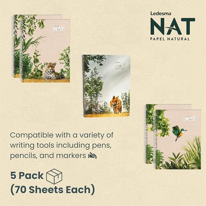 Spiral Lined Notepad with Perforated Edges - 8.7x11.5 Inches, No Tree Used, Sugarcane Fiber - Unbleached, Assorted Covers for School, Office & Writing (5 Pack)