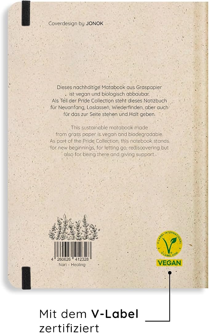 Sustainable and Vegan Notebooks A5 Made of Sweetgrass Paper, Nari, 138 Pages, Natural, Handmade, Made in Germany (Healing)