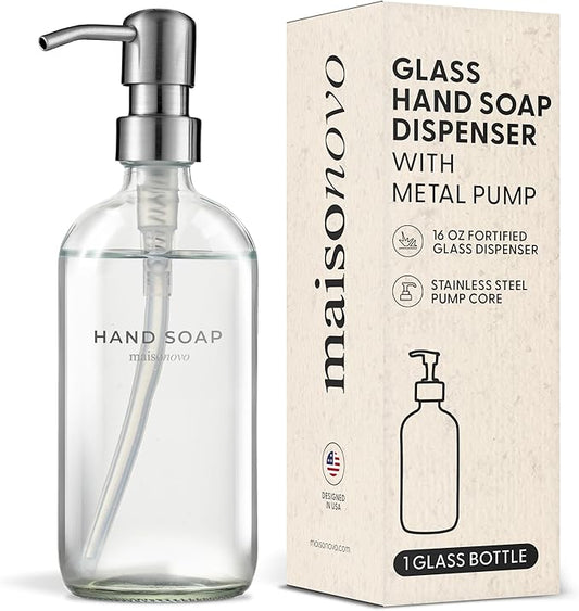 MaisoNovo Soap Dispenser 1-Piece Set | 16.9oz Clear Bottles with Silver Stainless Steel Pump Core