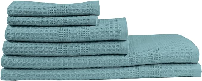 GILDEN TREE Waffle Towel Set Quick Dry Thin | 2 Bath Towels | 2 Hand Towels | 2 Washcloths, Classic Style (Seafoam)