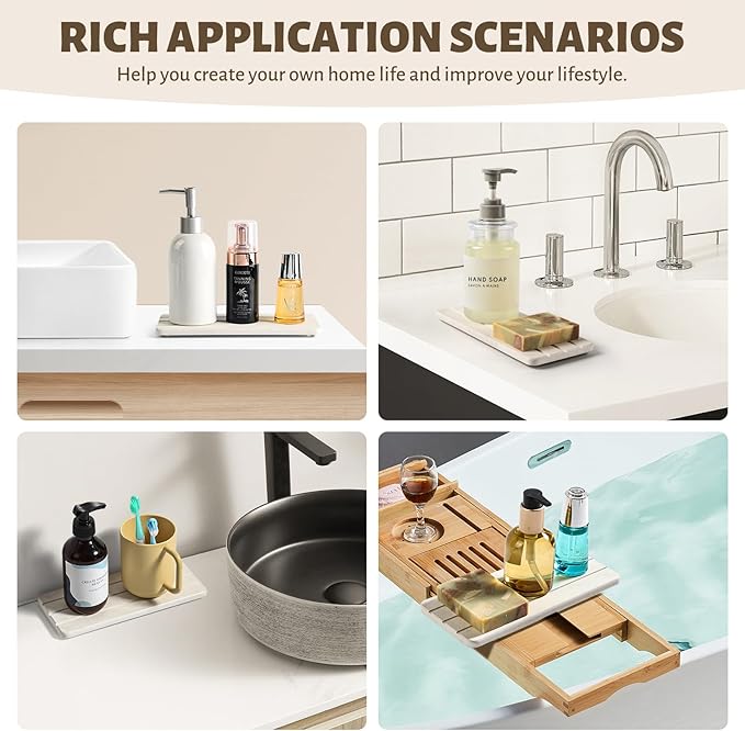 2 Pcs Fast Drying Diatomite Bathroom Tray, Grooved Design, Water Absorbing Stone,Soap Dish Holders for Bathroom Counter, Water Absorbing Stone Sink Organizer for Bathroom and Kitchen (White)