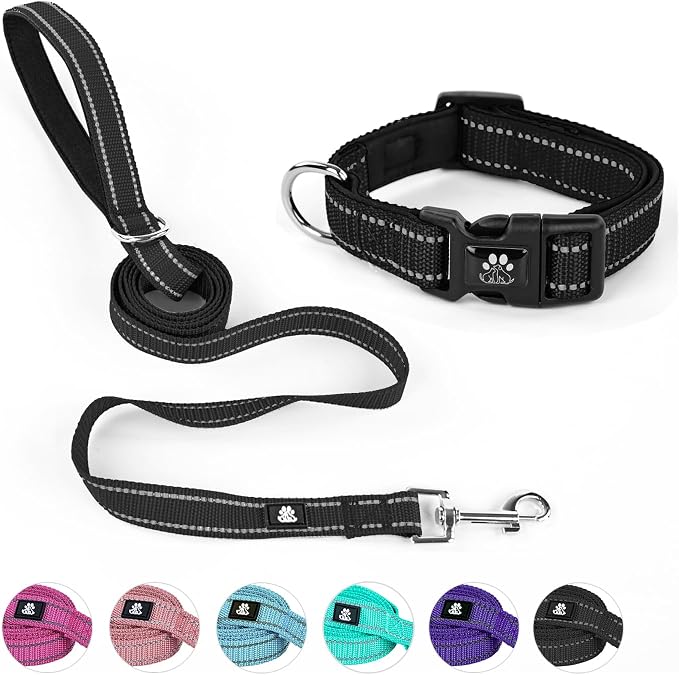 NESTROAD Dog Collar and Leash Set,Reflective Dog Collars with Quick Release Buckle,Adjustable Nylon Pet Collar for Small Medium Large Dogs(Small,Black)