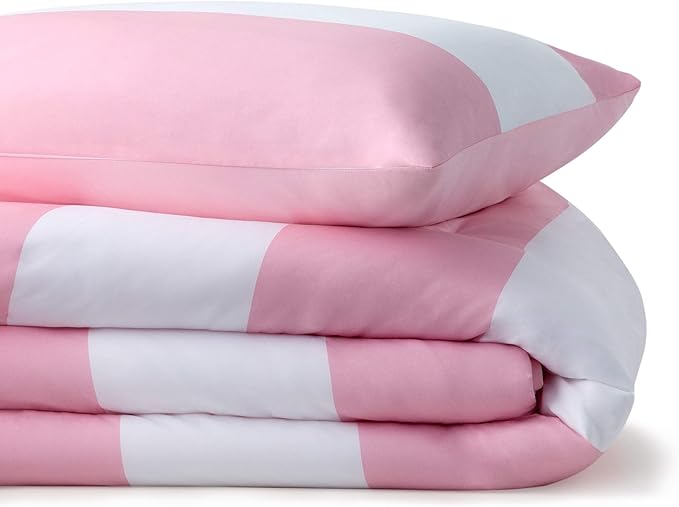 Linenspa All Season Hypoallergenic Down Alternative Microfiber Comforter, Twin XL, Pink/White, Twin XL Size, Dorm Room Essentials