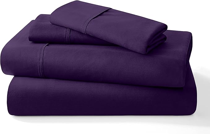 Pure 100% Certified Organic Cotton Bed Sheet Set 1000 Thread Count, 4 Piece Bedding Set, 24" Extra DEEP Pocket, Crisp and Cooling Sateen Weave, Eco-Friendly -(Plum, Full)