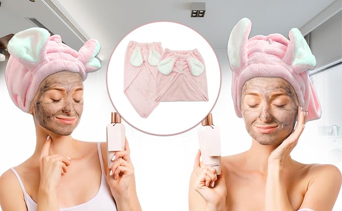 fhgnysm 2 Packs Microfiber Hair Towel, Hair Turbans for Wet Hair, Drying Hair Wrap Towels for Curly Hair Woman Anti Frizz,Head Towel to Dry Hair Quickly(Pink)