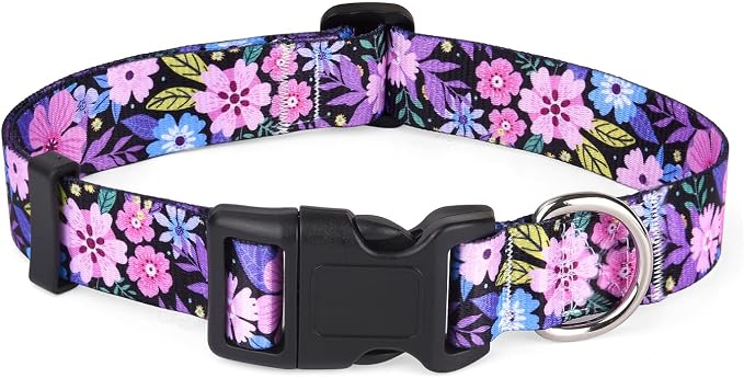 Mihqy Dog Collar with Bohemia Floral Tribal Geometric Patterns - Soft Ethnic Style Collar Adjustable for Small Medium Large Dogs(Floral Pink,XS)