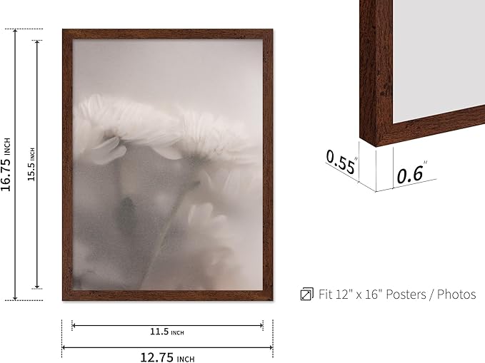 Monem Art Ethereal White Flower Print - Minimalist Botanical Photography Poster - Wall Decor for Living Room, Bedroom or Office - 12x16 Brown Framed Wall Art by Mareike Bohmer