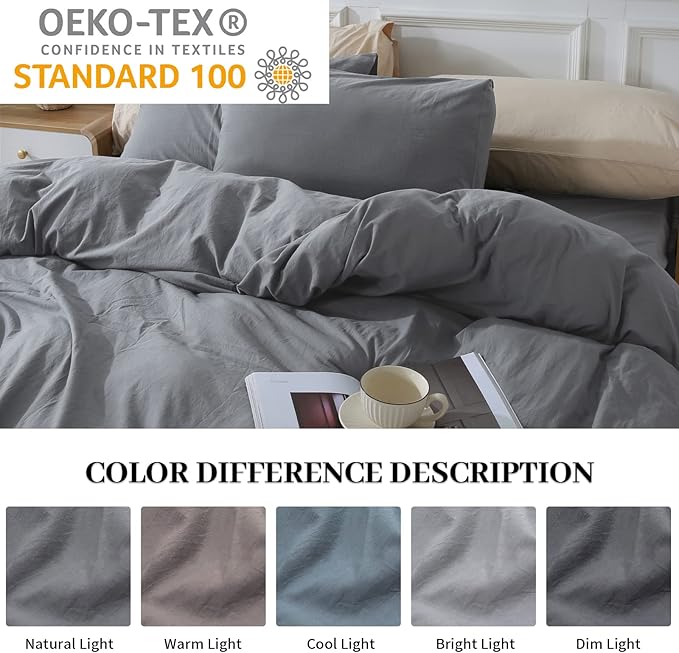 NEXHOME PRO Duvet Cover Set Kids Twin Size Linen Feel Textured Organic Natural 100% Washed Cotton Duvet Cover 2 Pieces Bedding Set with Zipper Closure, Breathable, Soft