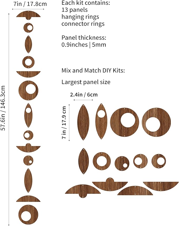 13PCS Retro Mid Century Modern Wall Art MCM Decor for Living Room Bedroom Kitchen Study, Walnut Wood Texture 16.5"x51.3"