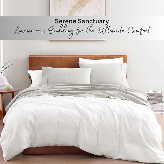 LANE LINEN Sustainably Produced 100% Organic Cotton Twin Bed Sheet Set, Soft & Breathable Naturally Cool Temperature Regulating Twin Sheet Set, Low Pilling Fade Resistant Bed Sheets- Snowdrop
