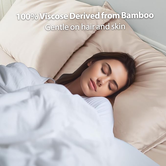 2 Pack Cooling Pillow Cases,Viscose Derived from Bamboo Pillow Protectors King Size Set of 2, 400 Thread Count Soft Silky Breathable Summer Pillow Cover with Zipper Hidden (2PCS, King, Beige)