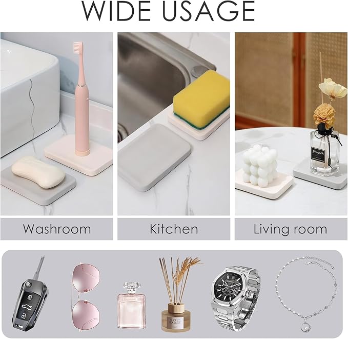 Diatomite Soap Dish Tray, Double Sided Soap Saver for Bathroom, Fast Drying Soap Holder, Quick Water Absorbing Holder for Sink, Bathtub, Vanity (Light Brown)