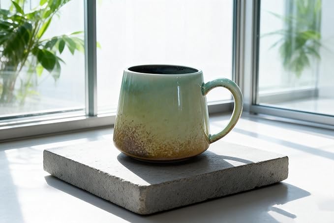 Large Ceramic Coffee Mug 16 oz - Microwave & Dishwasher Safe, Handcrafted Artisan Pottery Cup with Tapered Design for Stability & Heat Retention, Gift for Mom (Reactive Glaze Multicolor)