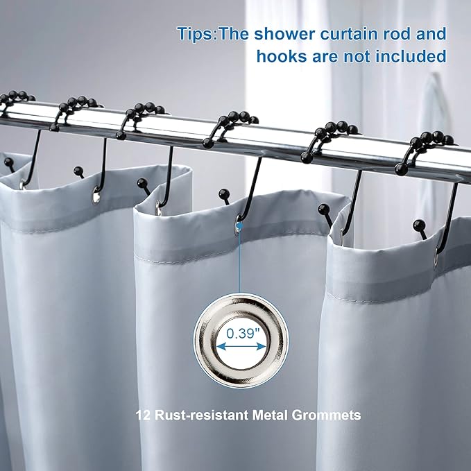 Amazer Light Gray Shower Curtain Liner, Light Gray Fabric Shower Liner, 2-in-1 Bathroom Shower Curtain and Liner, 12 Grommet Holes, Water Proof, Machine Washable, Hotel Quality, 72 x 72 Inches
