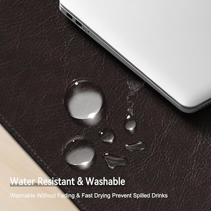 Imitation Crazy Horse Leather Desk Mat - Waterproof Desk Pad - Ideal for Large Mouse Pad and Desk Mats on Top of Desks (deep Coffe+Black, 11"*8")