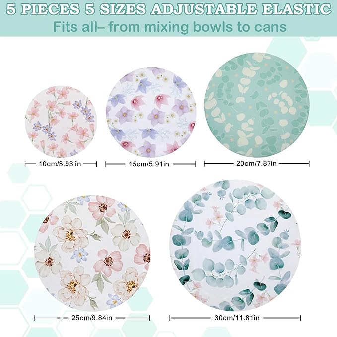 5-Size Reusable Beeswax Elastic Bowl Covers for Bread Proofing, Cotton Cloth Flexible Beeswax Wraps for Sourdough Cover and Food Storage Shower Caps for Sourdough Bread Supplies