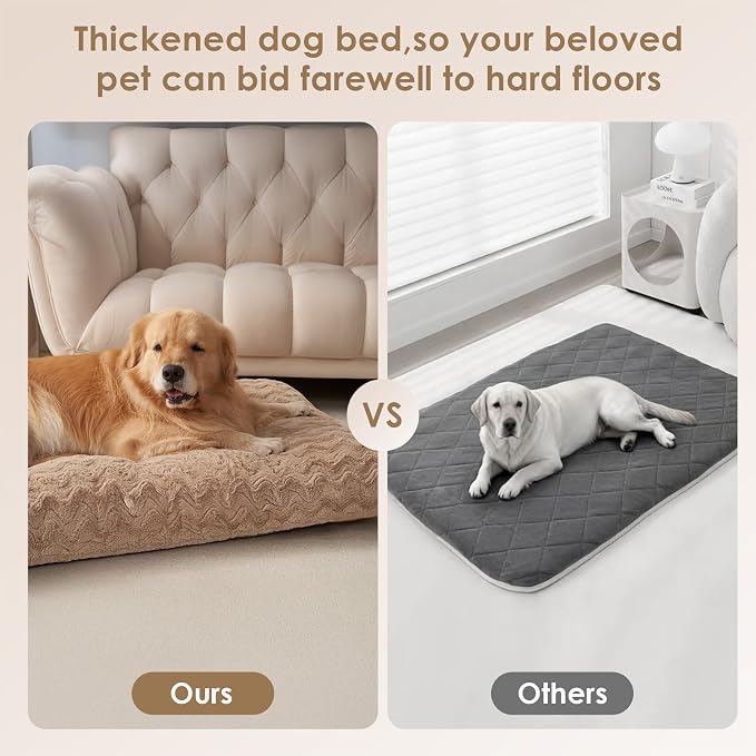 EHEYCIGA Washable Medium Dog Bed for Crate 29x21 Inch, Kennel Pad for Dogs Up to 35 lbs, Plush and Comfy Pet Sleeping Mat, Camel