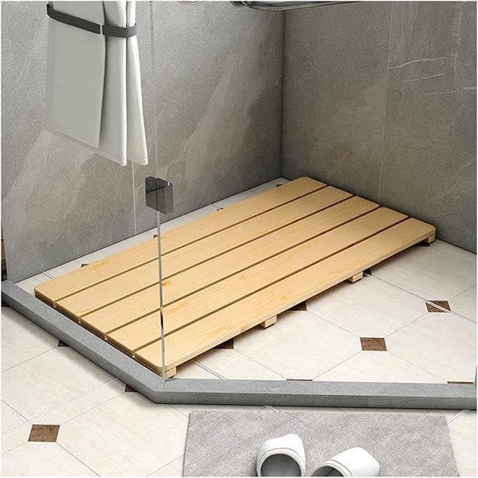 Bamboo Duckboard Bath Mat,Natural Wooden Shower Mat,Bamboo Bath Mat Rectangular Non Slip Shower and Bathroom Mat,for Bathroom,Bathtub,Shower,Sauna,Hot Tub,Customizable,30x50cm/12x20in