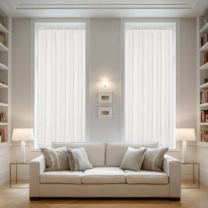 2 Panel Privacy Side Window Curtains for Front Door Kitchen Bathroom Bedroom Drapes Linen Texture Ivory White 25 x 72 Inches Long Curtains Elegant Light Filtering Door Window Curtain Dual Rod Pocket