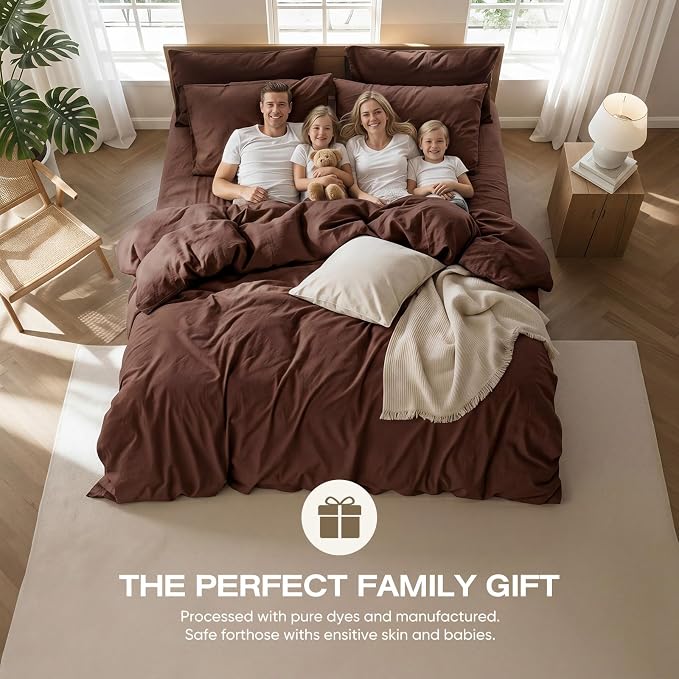 100% Pure French Flax Linen Blend Duvet Cover Set Queen Size, 3-Piece Breathable Bedding Set with Long Zipper Closure & Corner Ties, Soft, Lightweight & Durable Bedding Ideal for Hot Sleepers