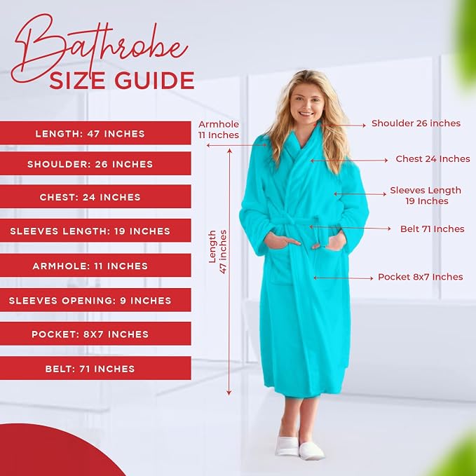 RIVERSIDE Premium 100% Cotton Terry Bathrobe For Women and Men - Soft Towel Robes with Shawl Collar Ajdustable Belt & Pockets