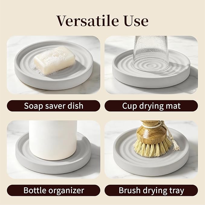 Diatomite Soap Holder 4.8 in Natural Diatomaceous Earth Absorbent Tray Quick Dry Water Ripple Soap Dish (Grey)